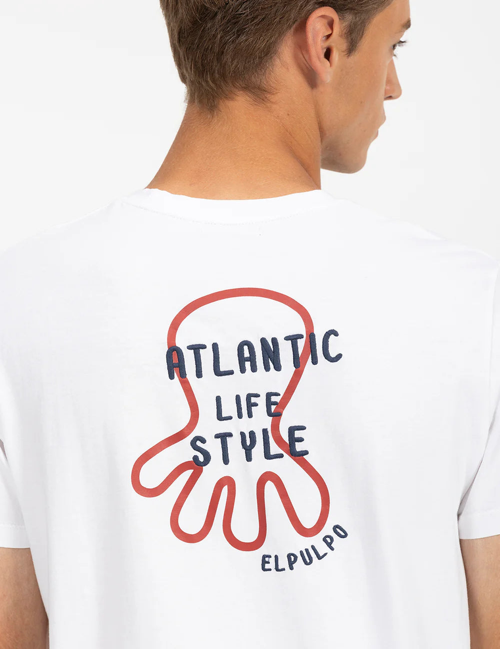 EL OCTOPUS T-Shirt mit Kontrast-Stickerei von Atlantic Lifestyle in reinem Weiß