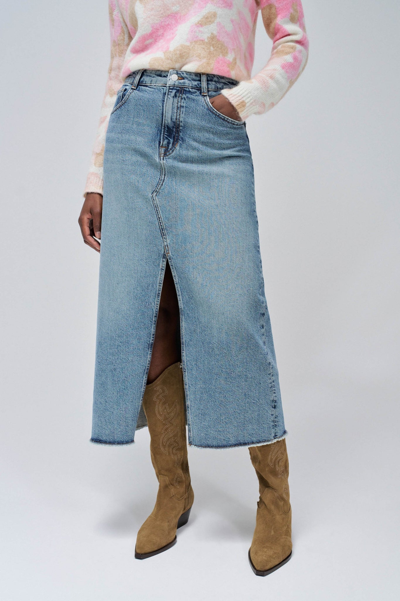 SALSA True Denim Skirt with Front Slit 