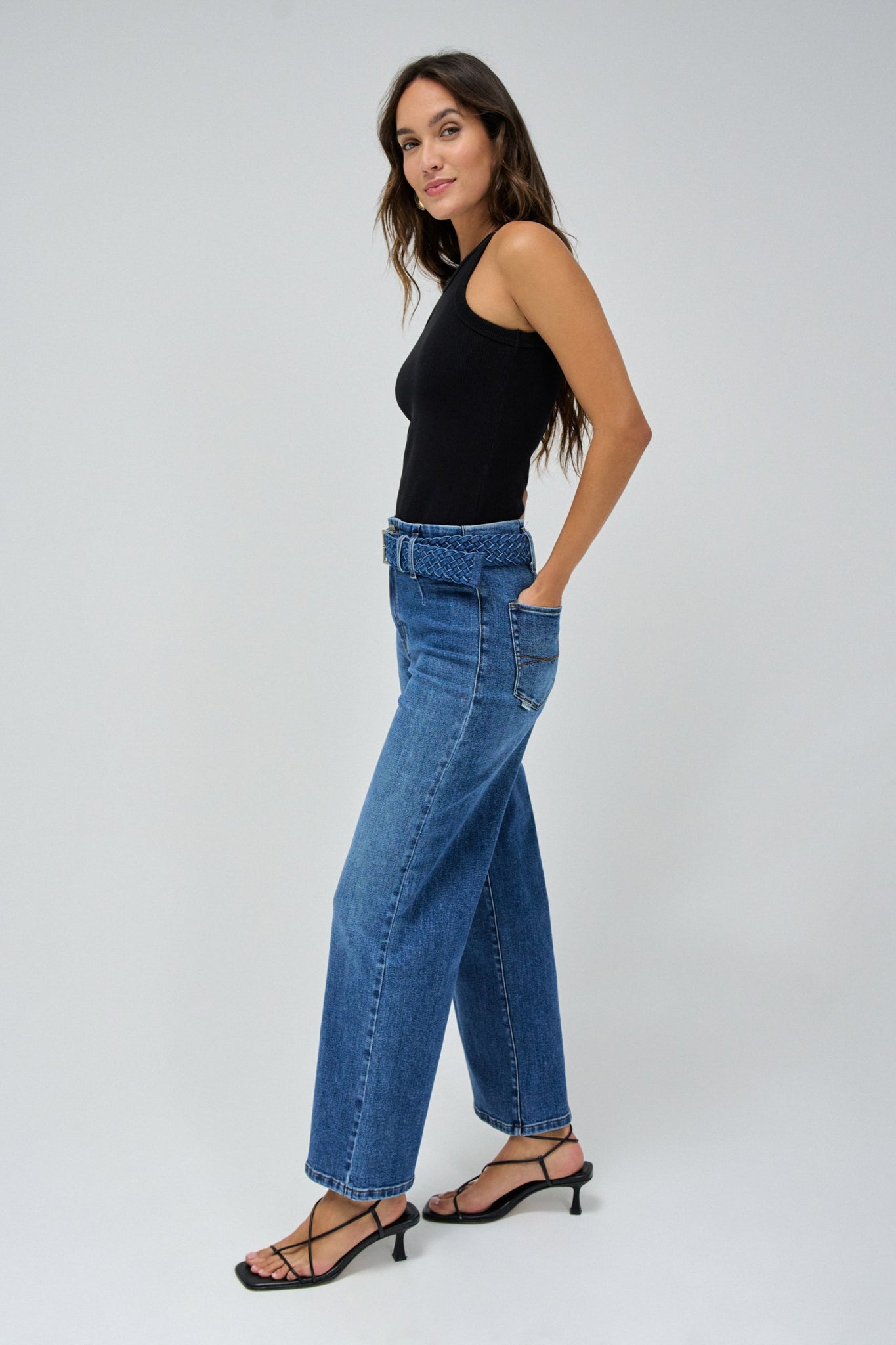 SALSA True Cropped Wide Leg Jeans With Belt 