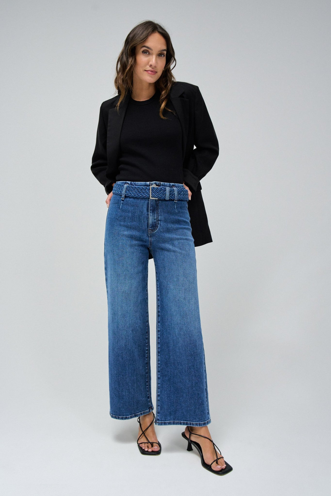 SALSA True Cropped Wide Leg Jeans With Belt 