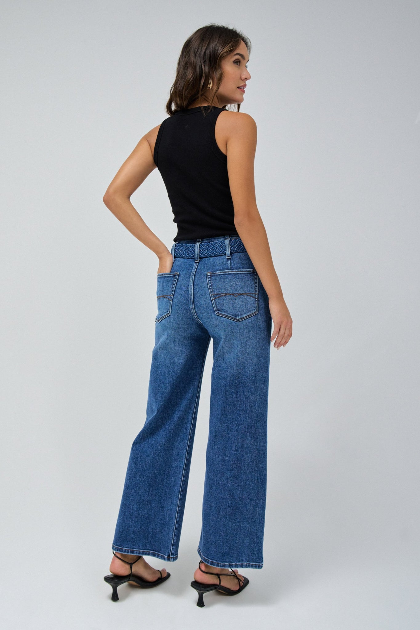 SALSA True Cropped Wide Leg Jeans With Belt 