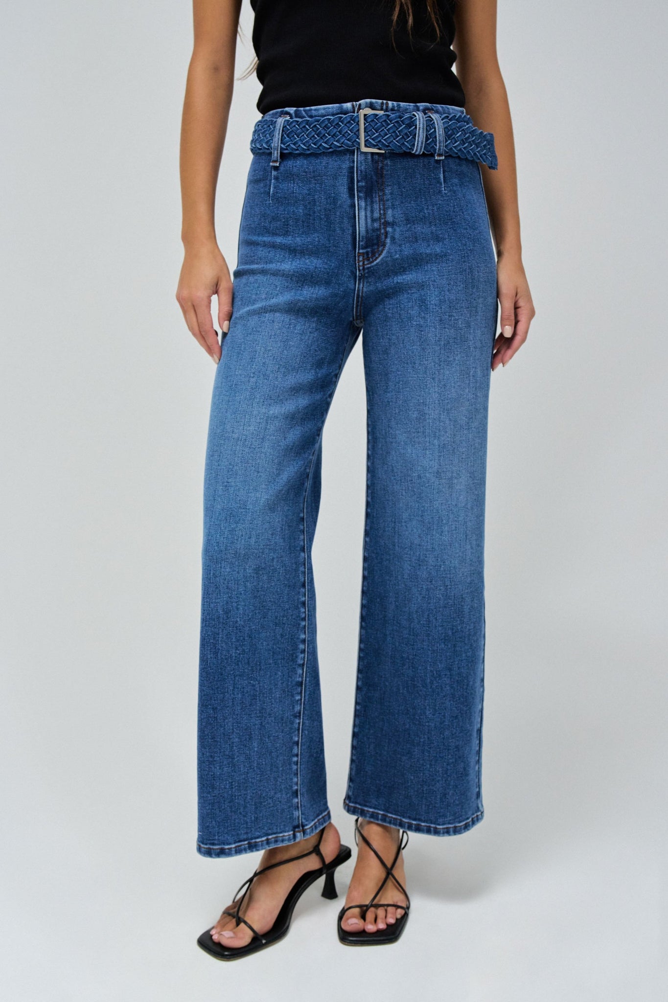 SALSA True Cropped Wide Leg Jeans With Belt 