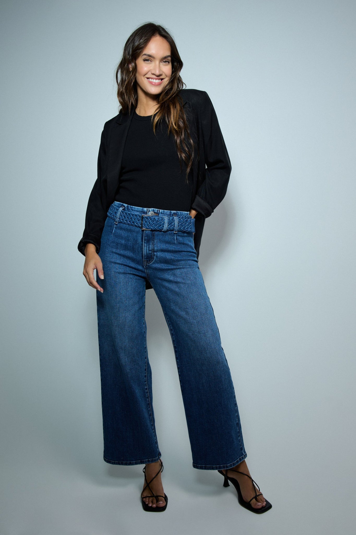 SALSA True Cropped Wide Leg Jeans With Belt 