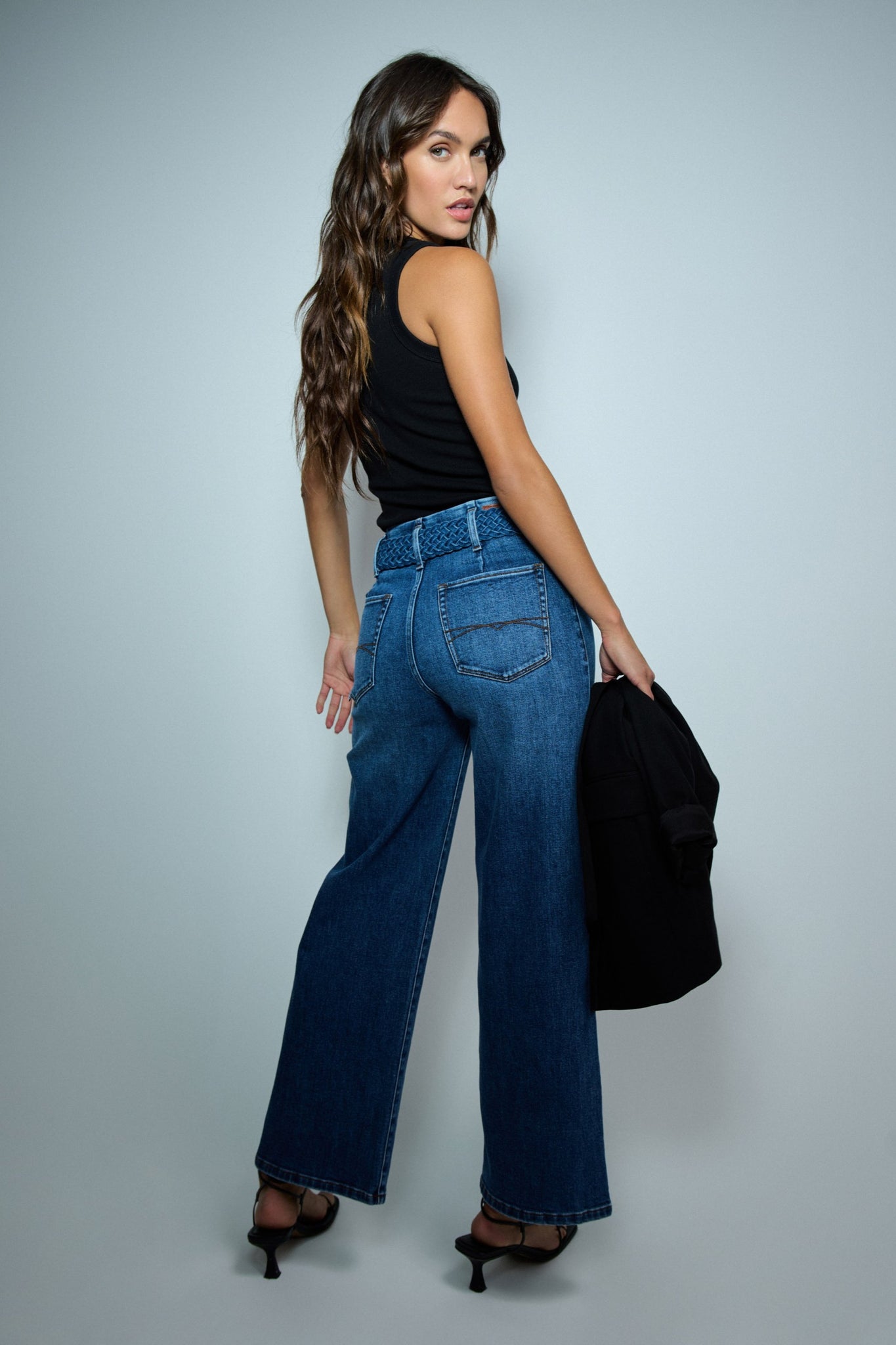 SALSA True Cropped Wide Leg Jeans With Belt 