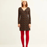 Vestido XANTIK Cuello Pico Apertura Lateral Black Dots & Stars