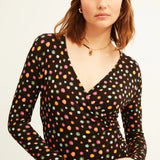 Vestido XANTIK Cuello Pico Apertura Lateral Black Dots & Stars