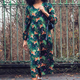 SUGARHILL Sidney Midi Dress Dark Green, Tigers &amp; Palms