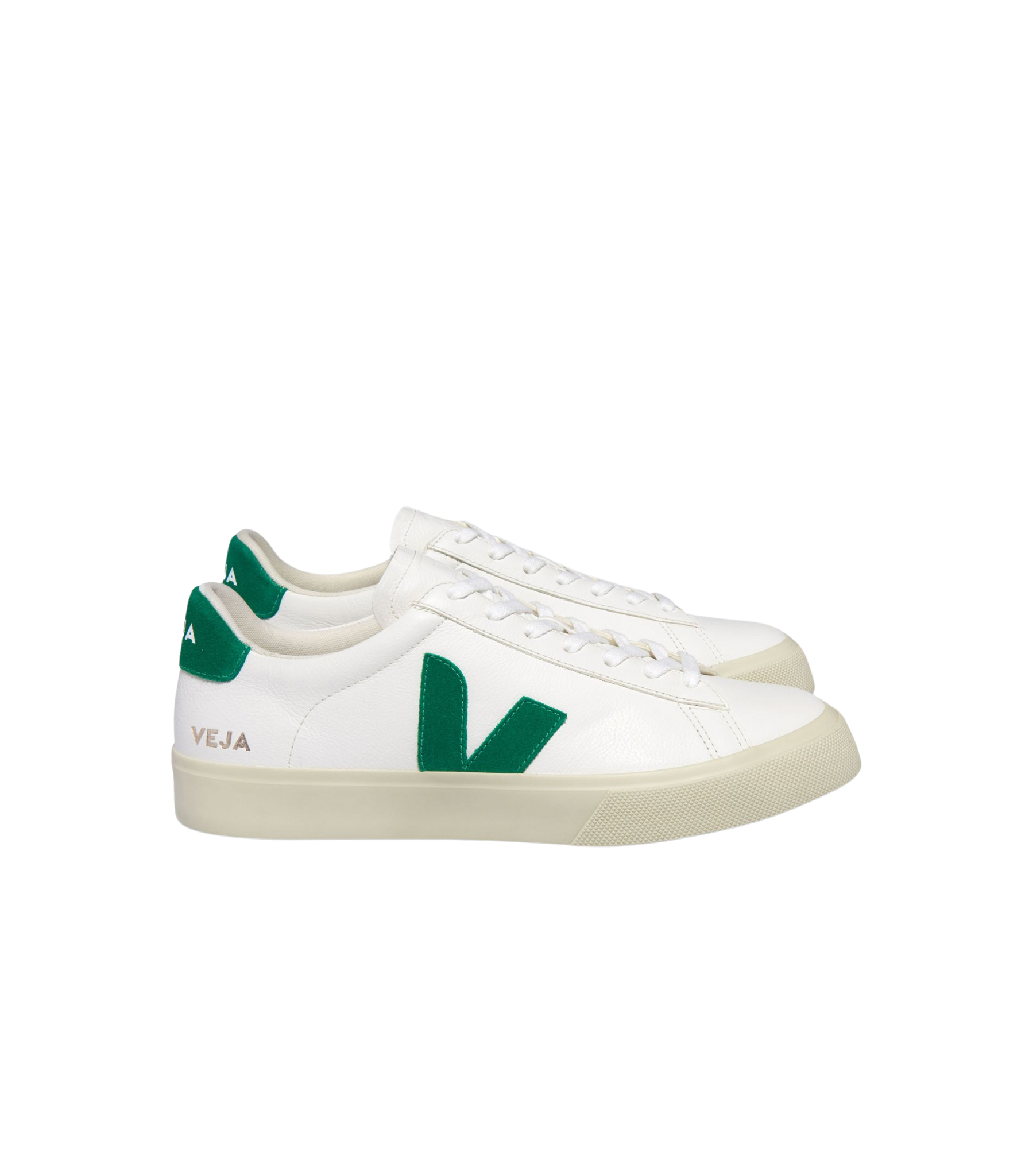 VEJA Campo Chromefree Leder-Sneaker in Weiß mit Emeraude-Motiv