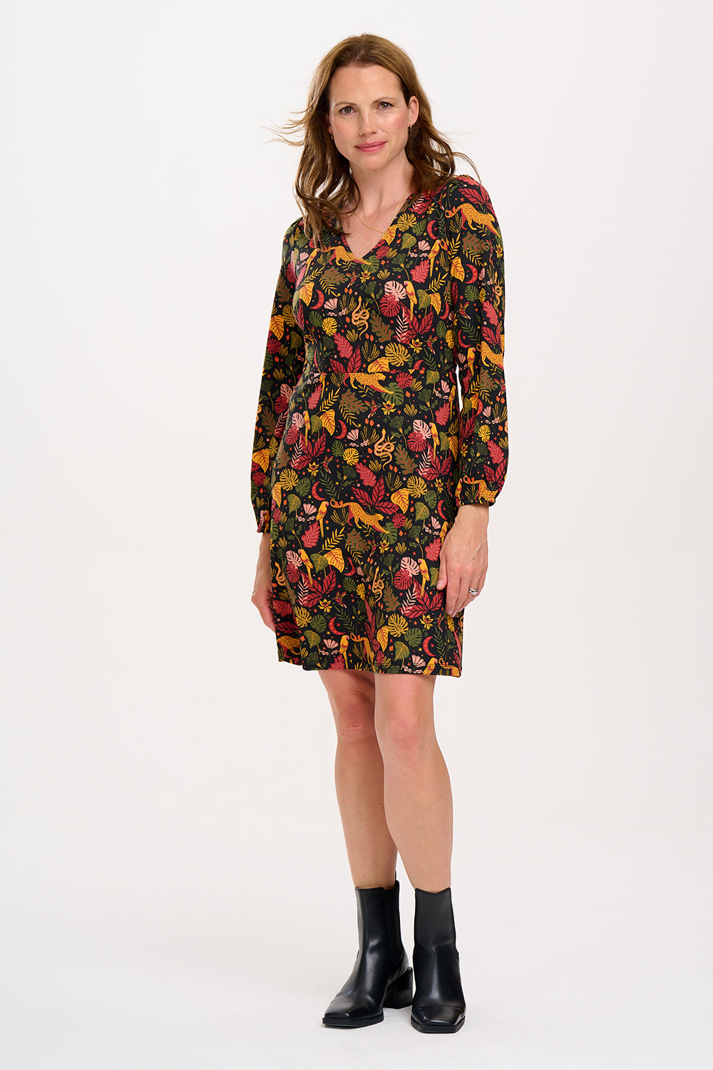 Vestido SUGARHILL Floriane Mini Black Earth Toned Jungle