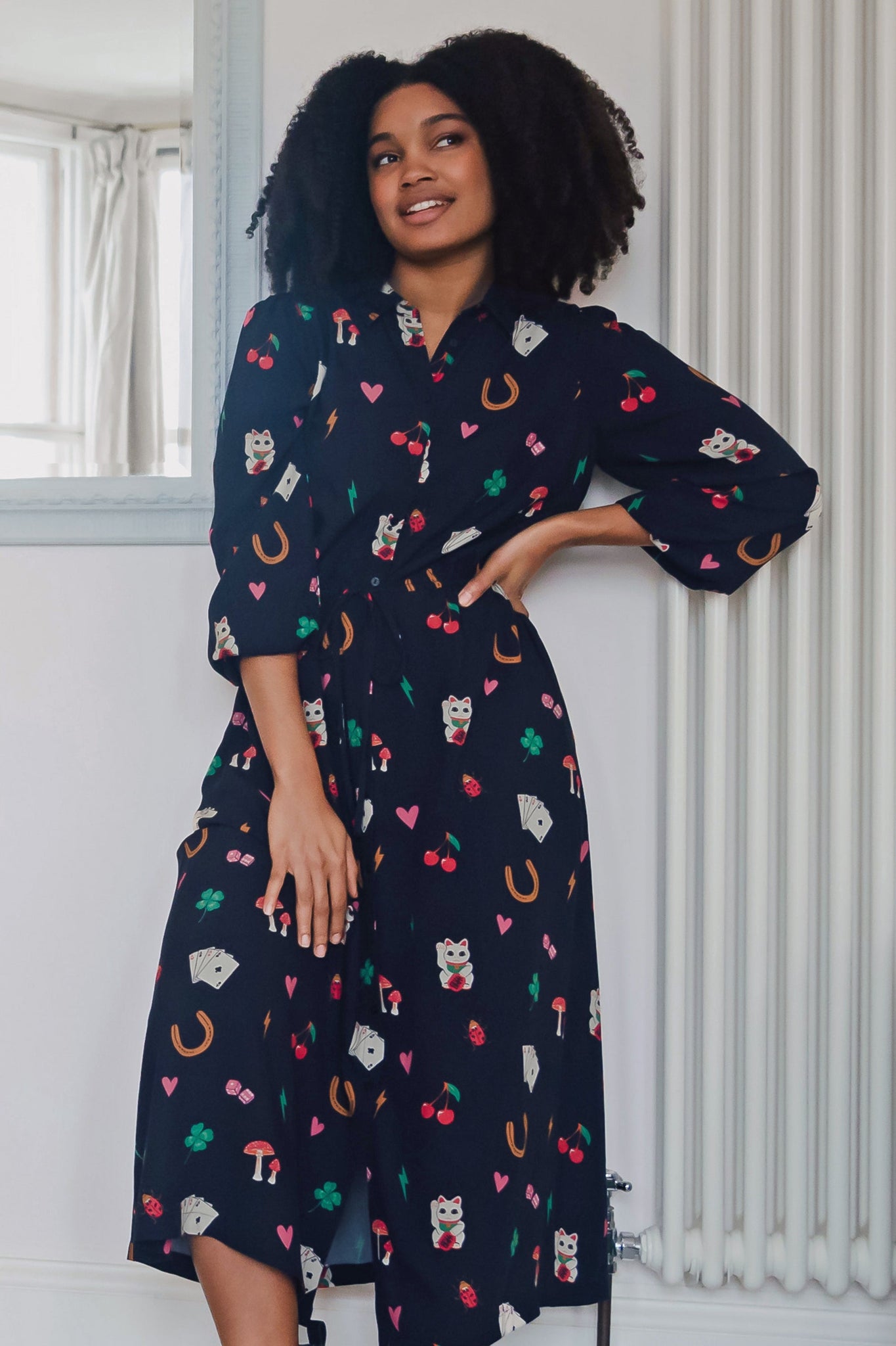 SUGARHILL Dottie Maxi Shirt Dress Black Lucky Charms