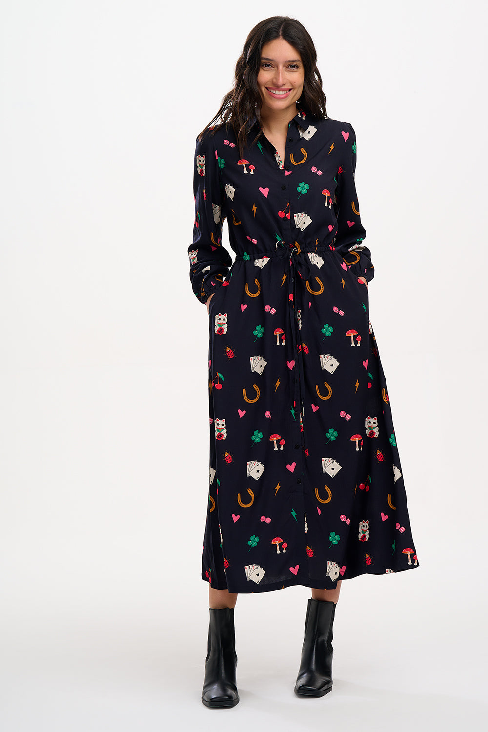 Vestido SUGARHILL Dottie Maxi Camisero Black Lucky Charms