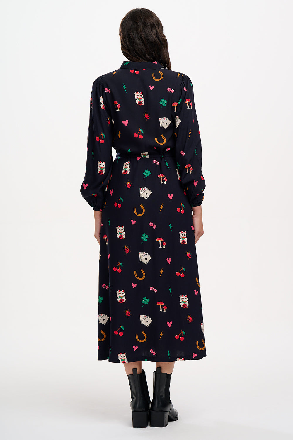 SUGARHILL Dottie Maxi Shirt Dress Black Lucky Charms