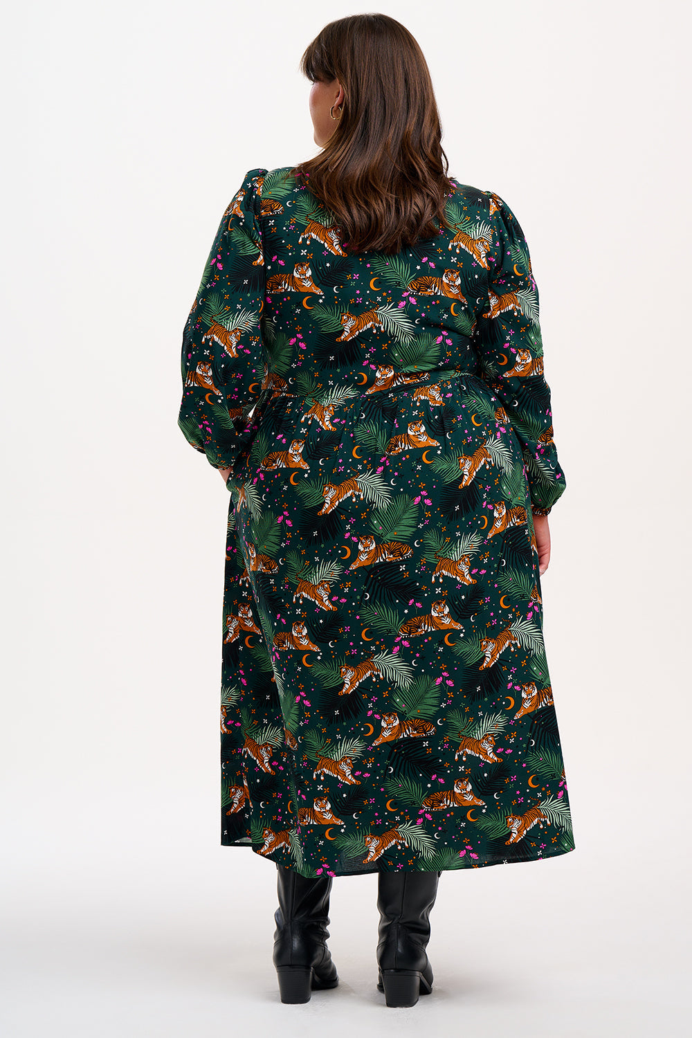 Vestido SUGARHILL Sidney Midi Dark Green, Tigers & Palms