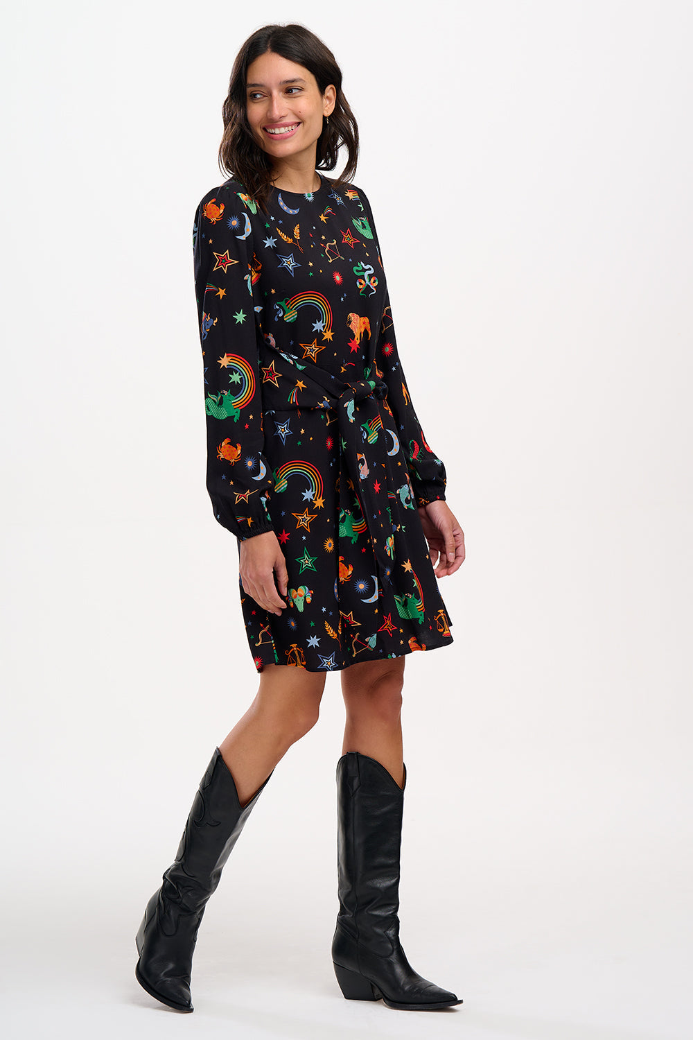 Vestido SUGARHILL Oksana Mini Black, Zodiac Rainbow Skies