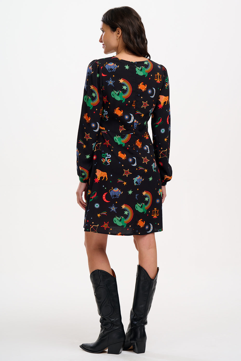 Vestido SUGARHILL Oksana Mini Black, Zodiac Rainbow Skies