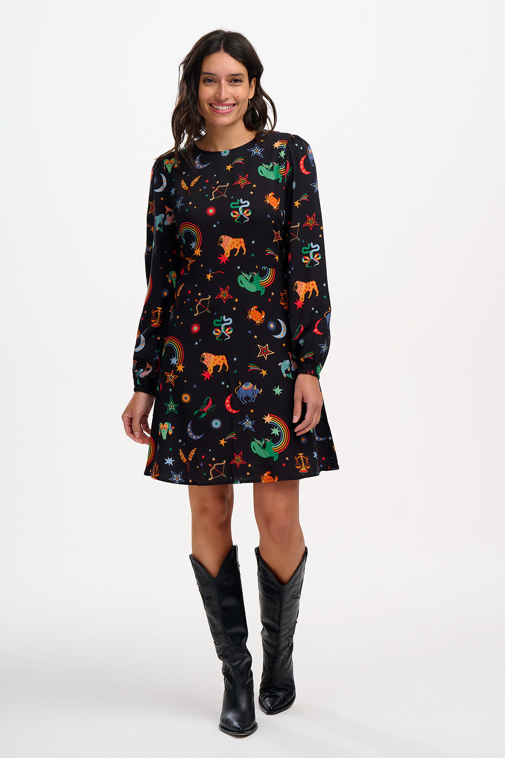 Vestido SUGARHILL Oksana Mini Black, Zodiac Rainbow Skies