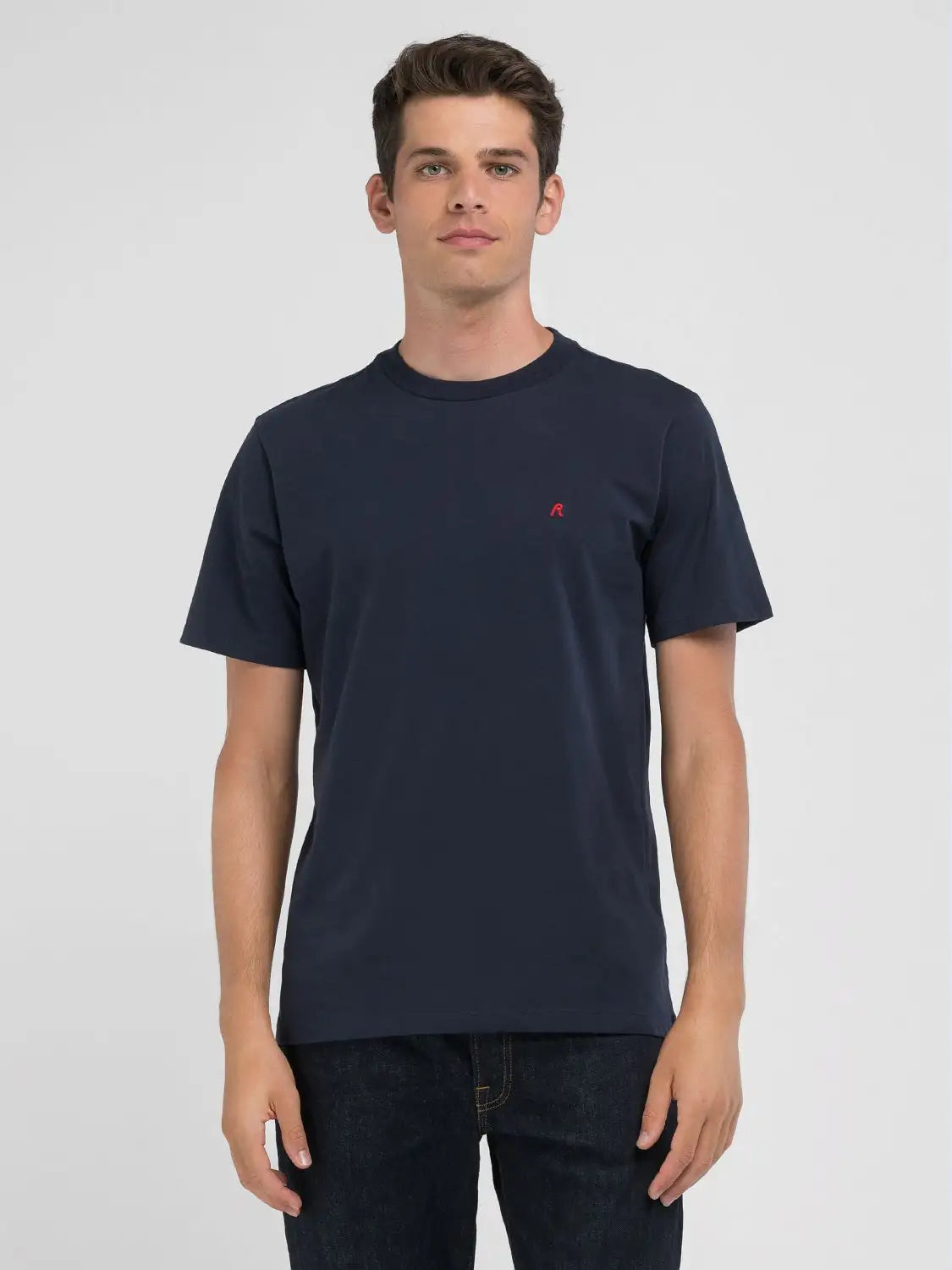 REPLAY Knitted T-shirt with Night Blue Embroidery 