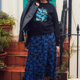 SUGARHILL Duska Skirt Black/Blue Leopard Spots