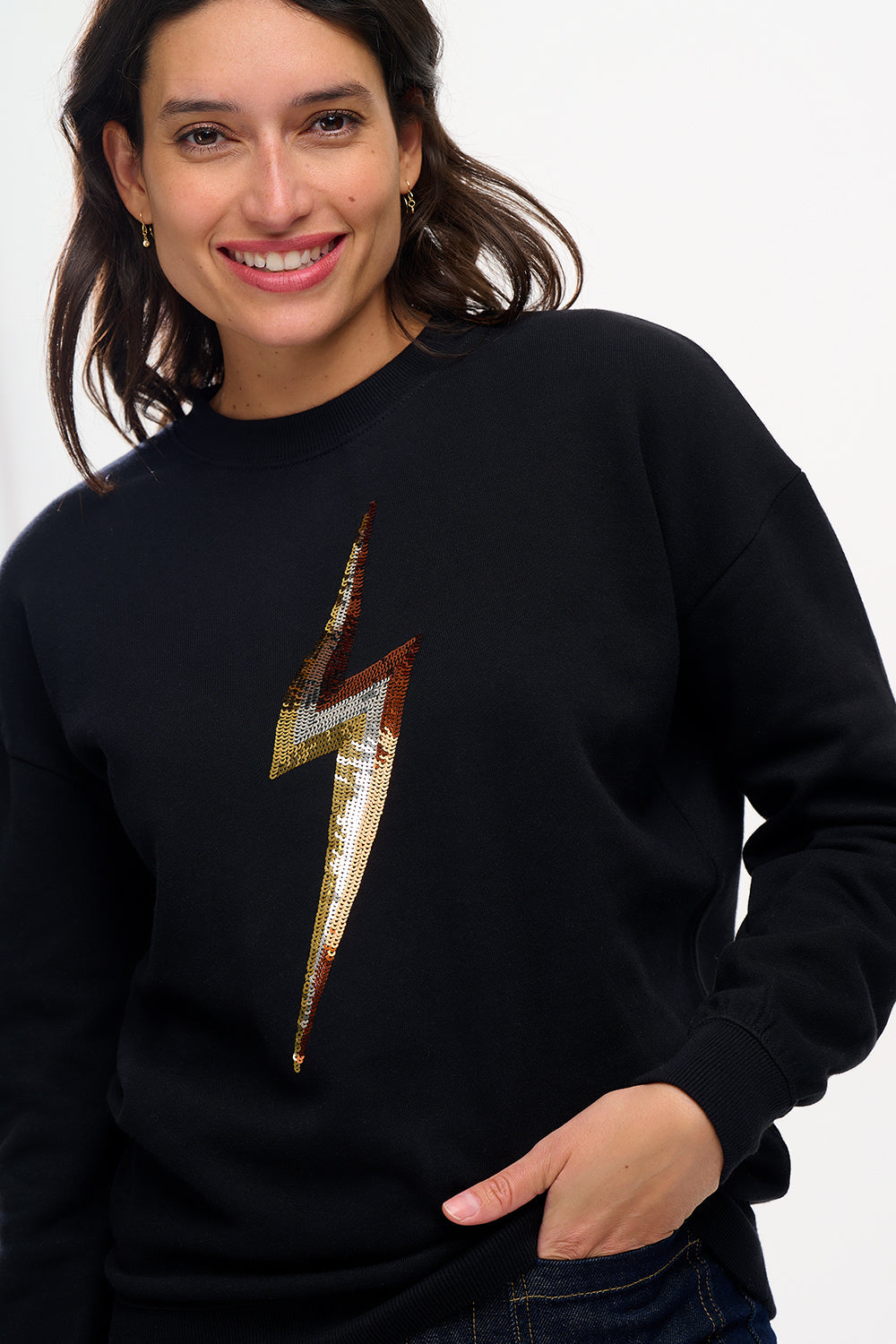 SUGARHILL Sylvie Black Sequin Lightning Sweater