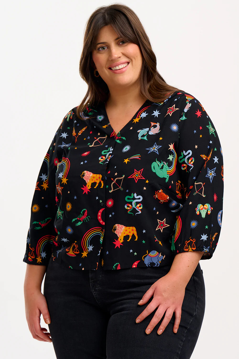 Blusa SUGARHILL Elkie Black, Zodiac Rainbow Skies