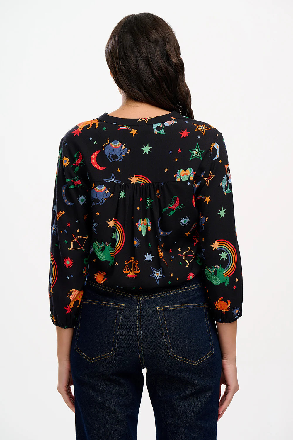 SUGARHILL Elkie Black Blouse, Zodiac Rainbow Skies