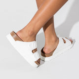 Birkenstock Arizona Platform Versión Vegana Birko-Flor White Grooved - ECRU