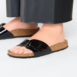 Birkenstock Madrid Big Buckle Birko-Flor Patent Black - ECRU