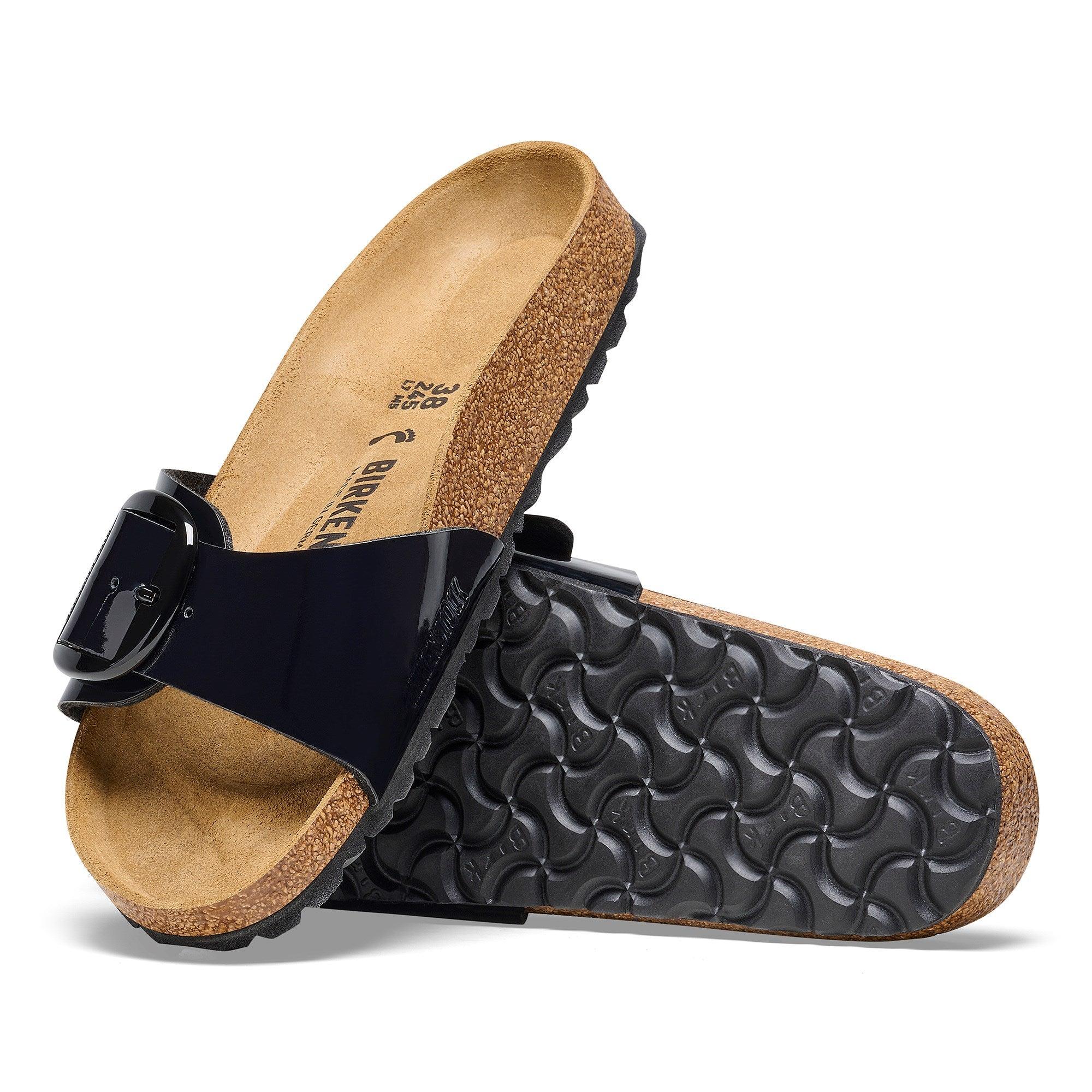 Birkenstock Madrid Big Buckle Birko-Flor Patent Black - ECRU