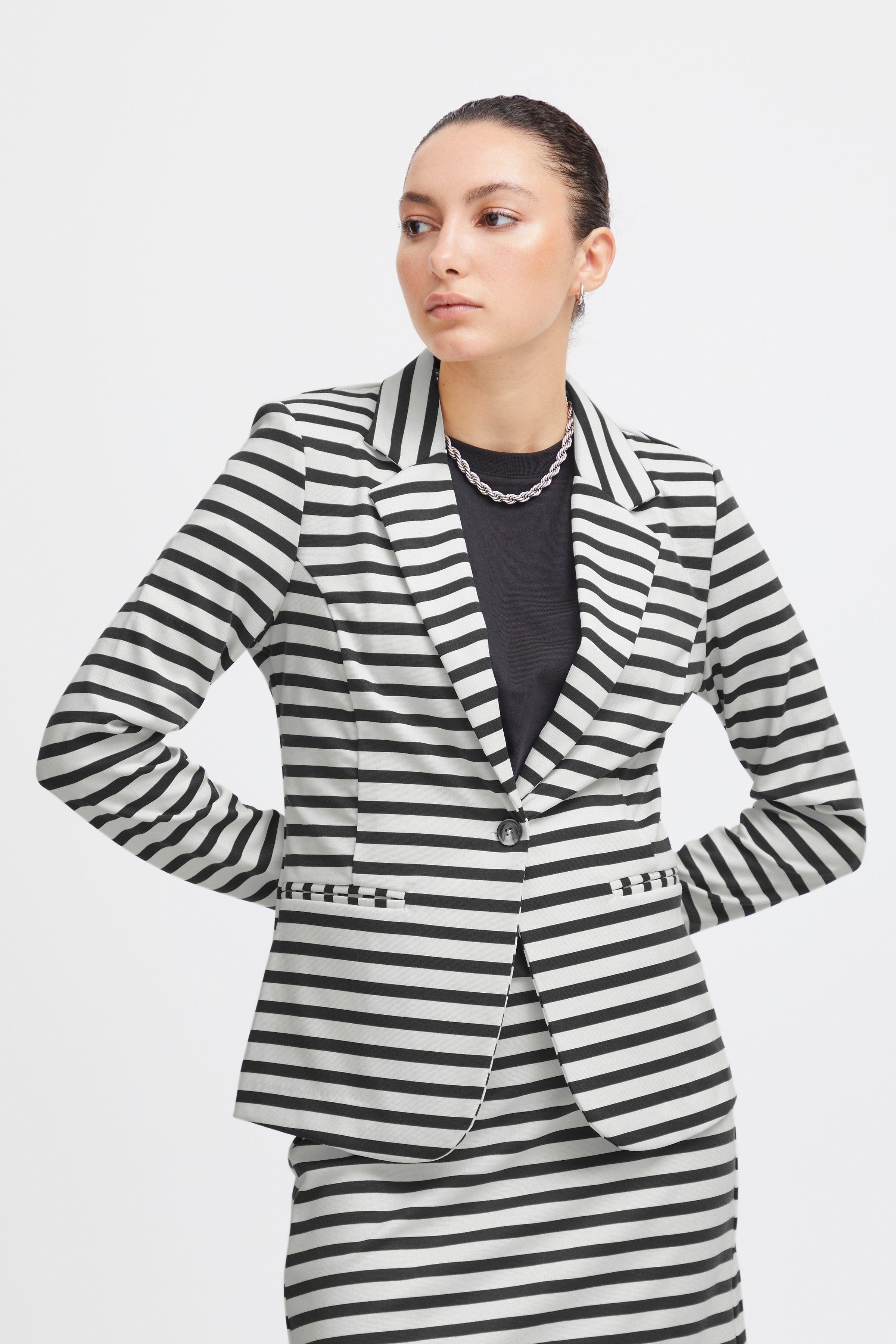 Blazer ICHI Kate Cloud Dancer Black Stripe - ECRU