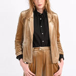 Blazer Molly Bracken de Terciopelo con Cuello y Solapa - ECRU