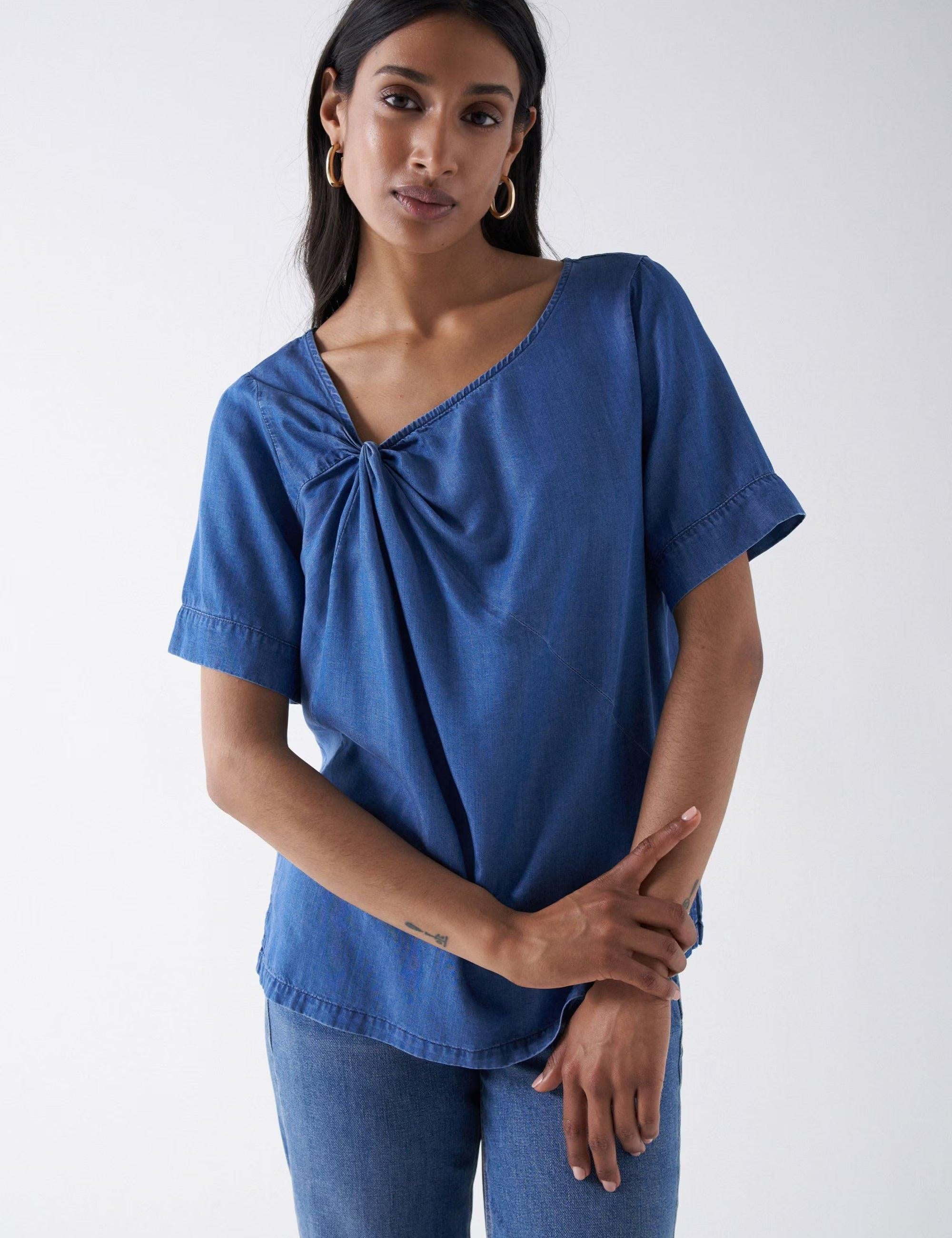 Blusa Salsa Jeans Lightdenim con Detalle Nudo - ECRU