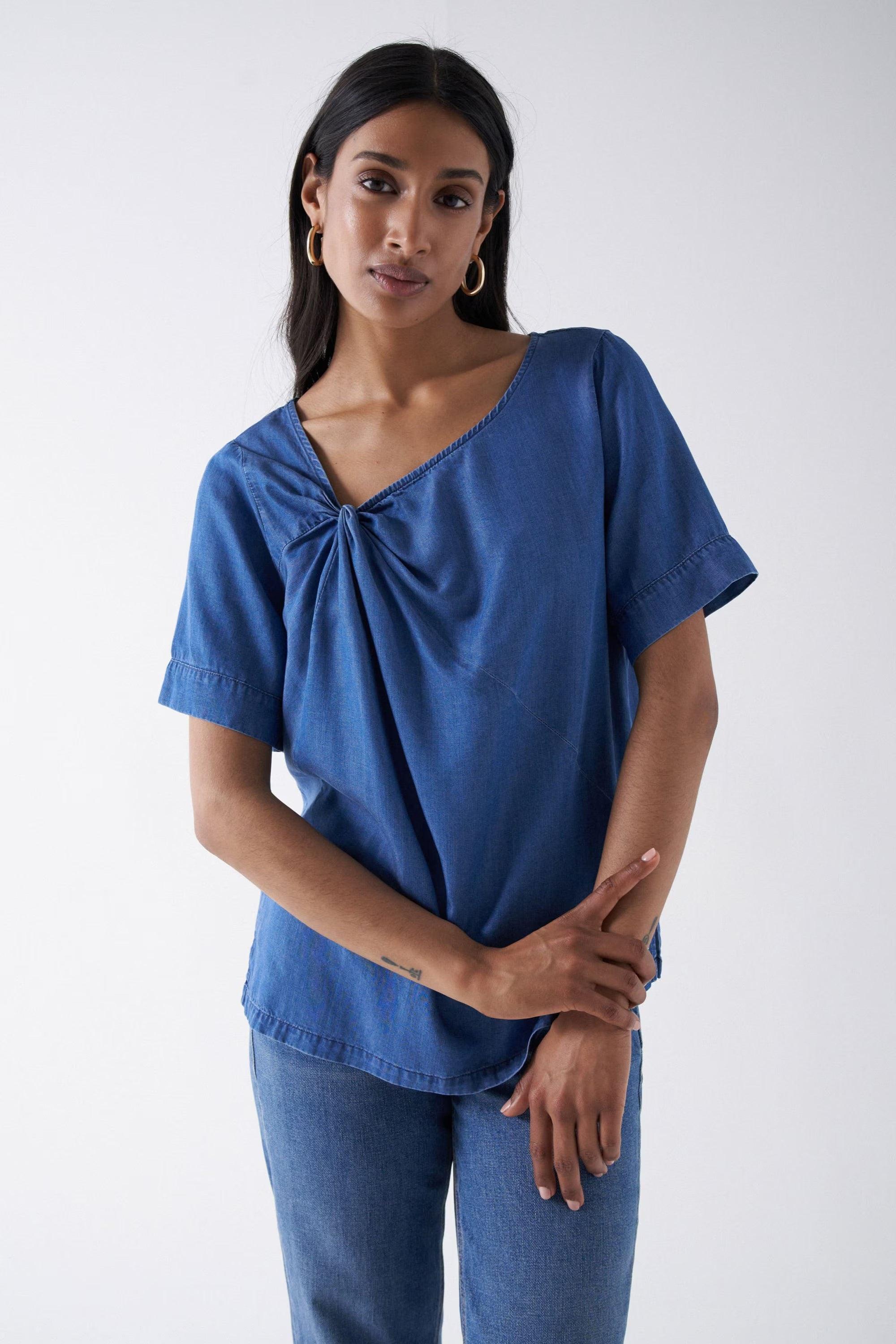 Blusa Salsa Jeans Lightdenim con Detalle Nudo - ECRU