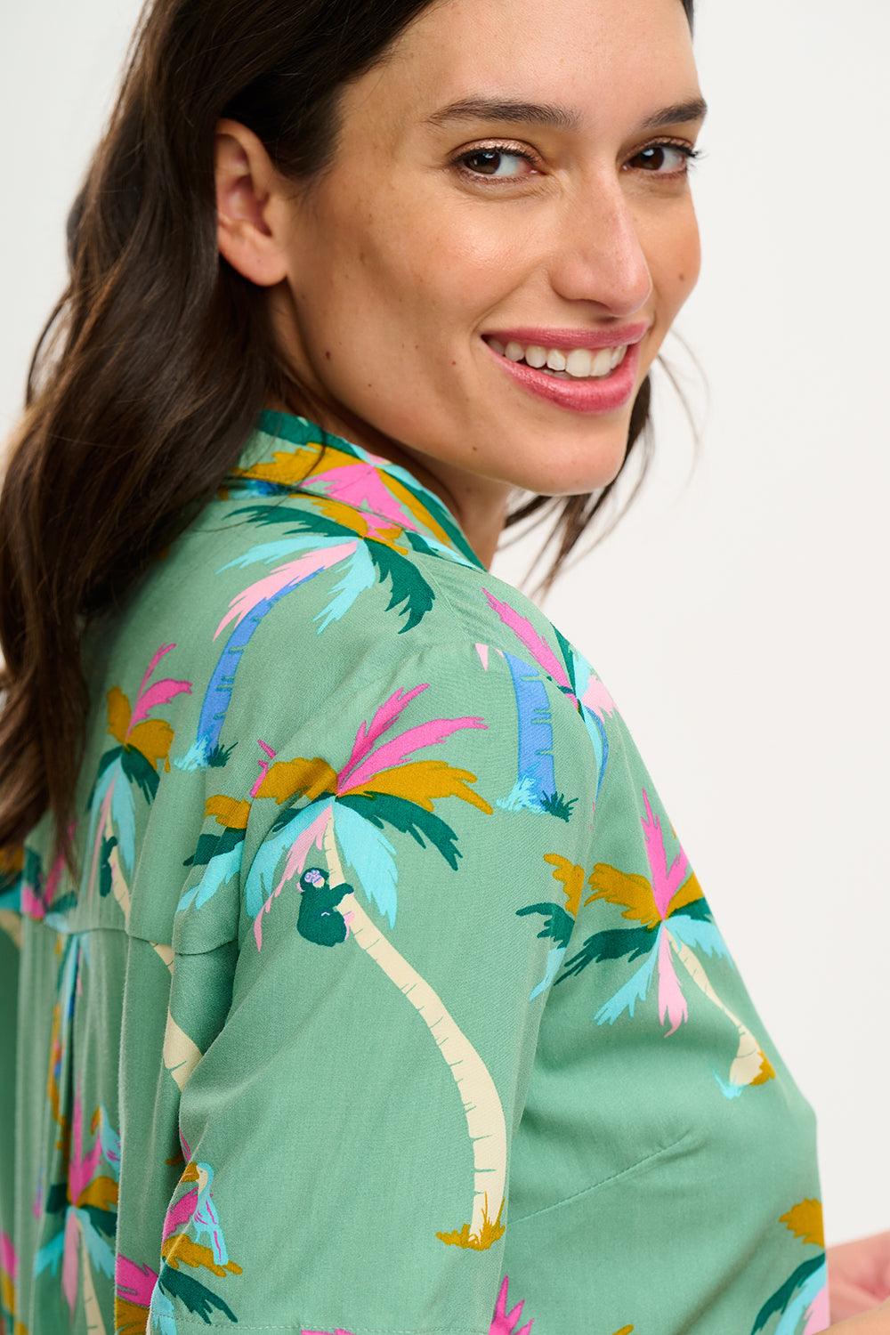 Blusa Sugarhill Santana Green Rainbow Palms - ECRU