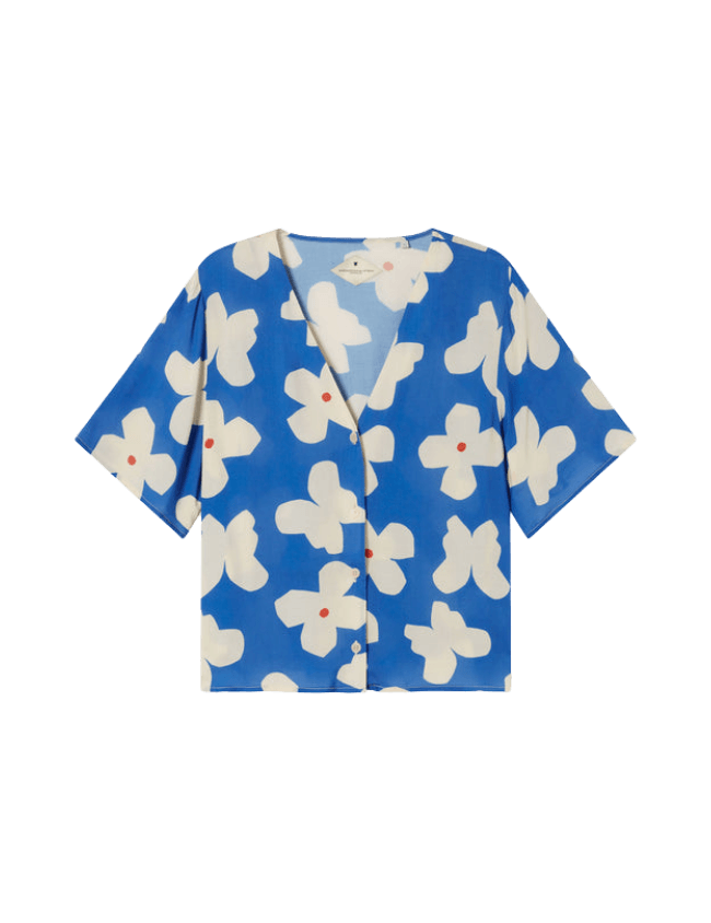 Blusa Thinking Mu Azul Flores Butterfly Libelula - ECRU