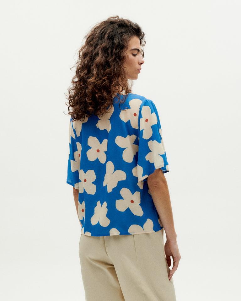 Blusa Thinking Mu Azul Flores Butterfly Libelula - ECRU