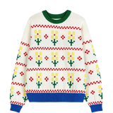 Bobo entscheidet sich für den Pullover „Pixel Flowel“.