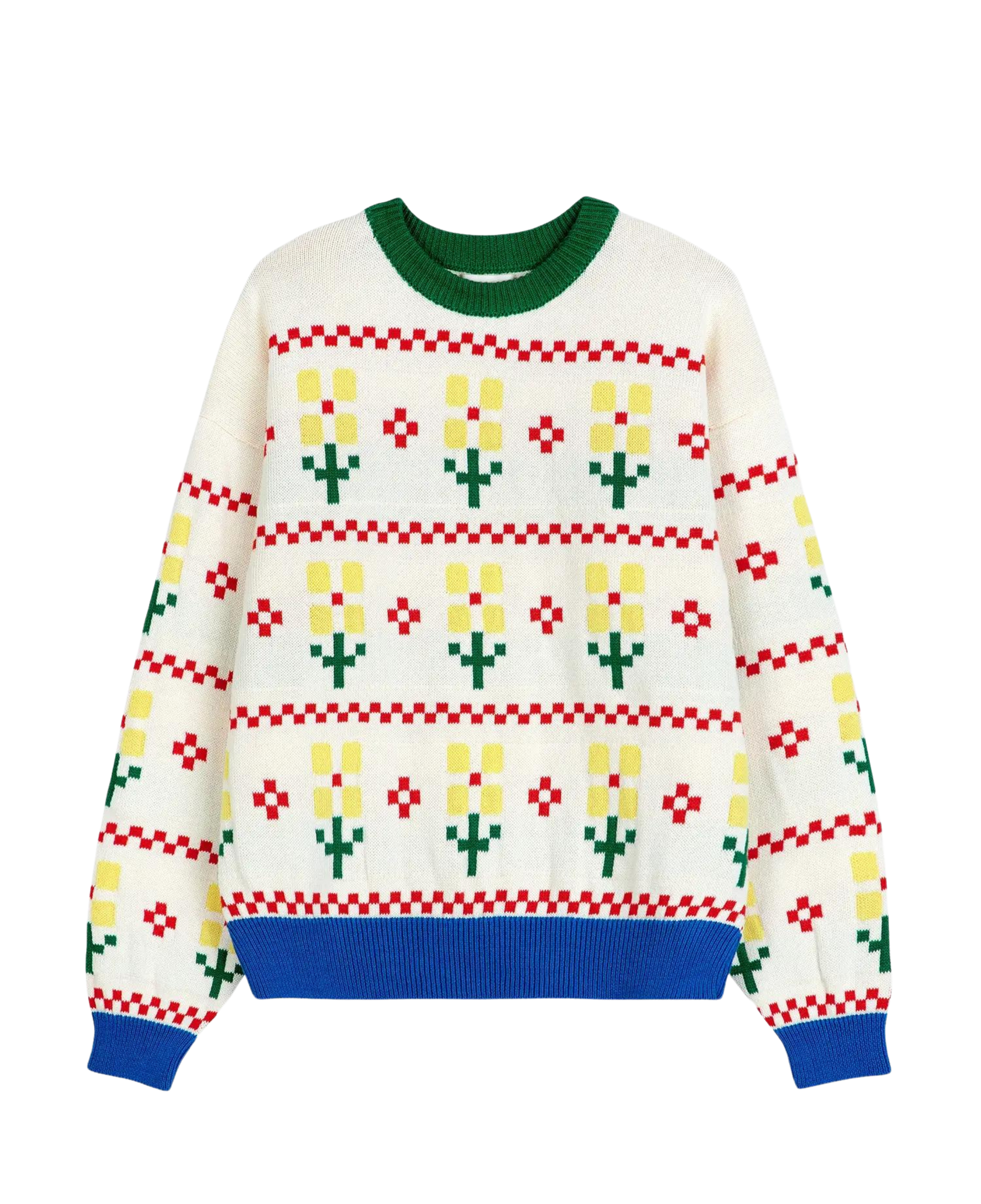 Bobo entscheidet sich für den Pullover „Pixel Flowel“.