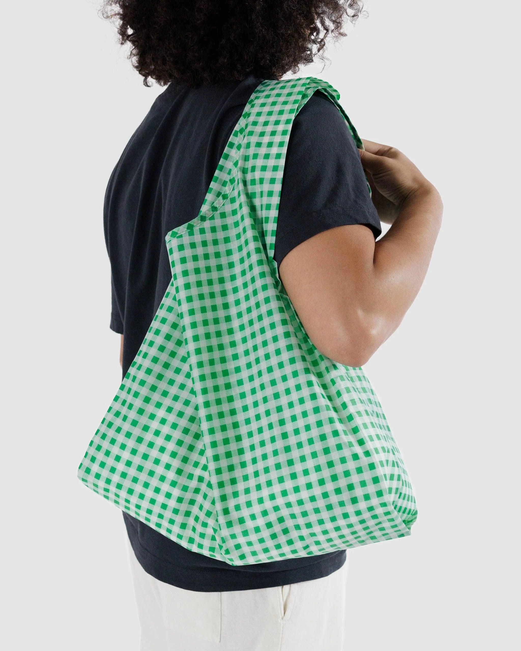 Bolsa Baggu Estándar Reciclada Green Gingham - ECRU