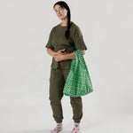 Bolsa Baggu Estándar Reciclada Wavy Gingham Green - ECRU