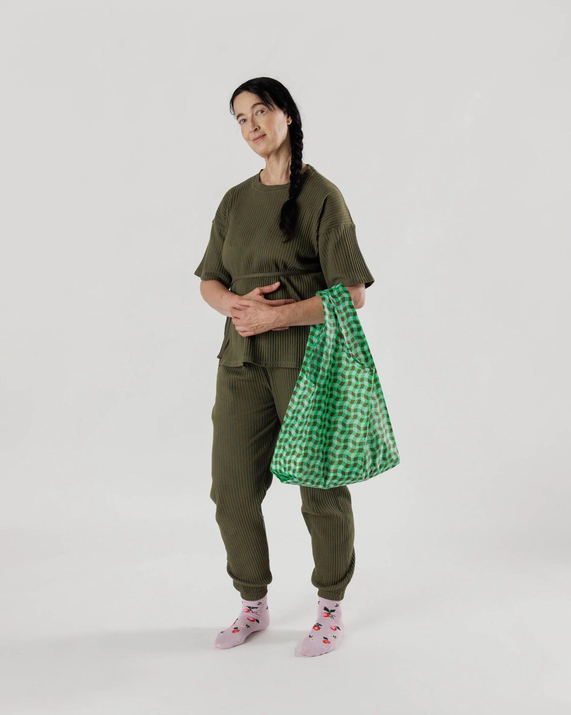 Bolsa Baggu Estándar Reciclada Wavy Gingham Green - ECRU