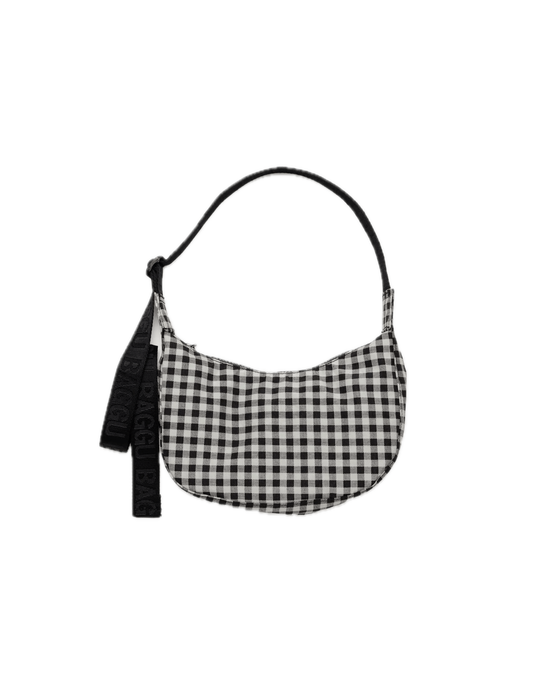 Bolso Baggu Small Nylon Crescent Black & White Gingham - ECRU