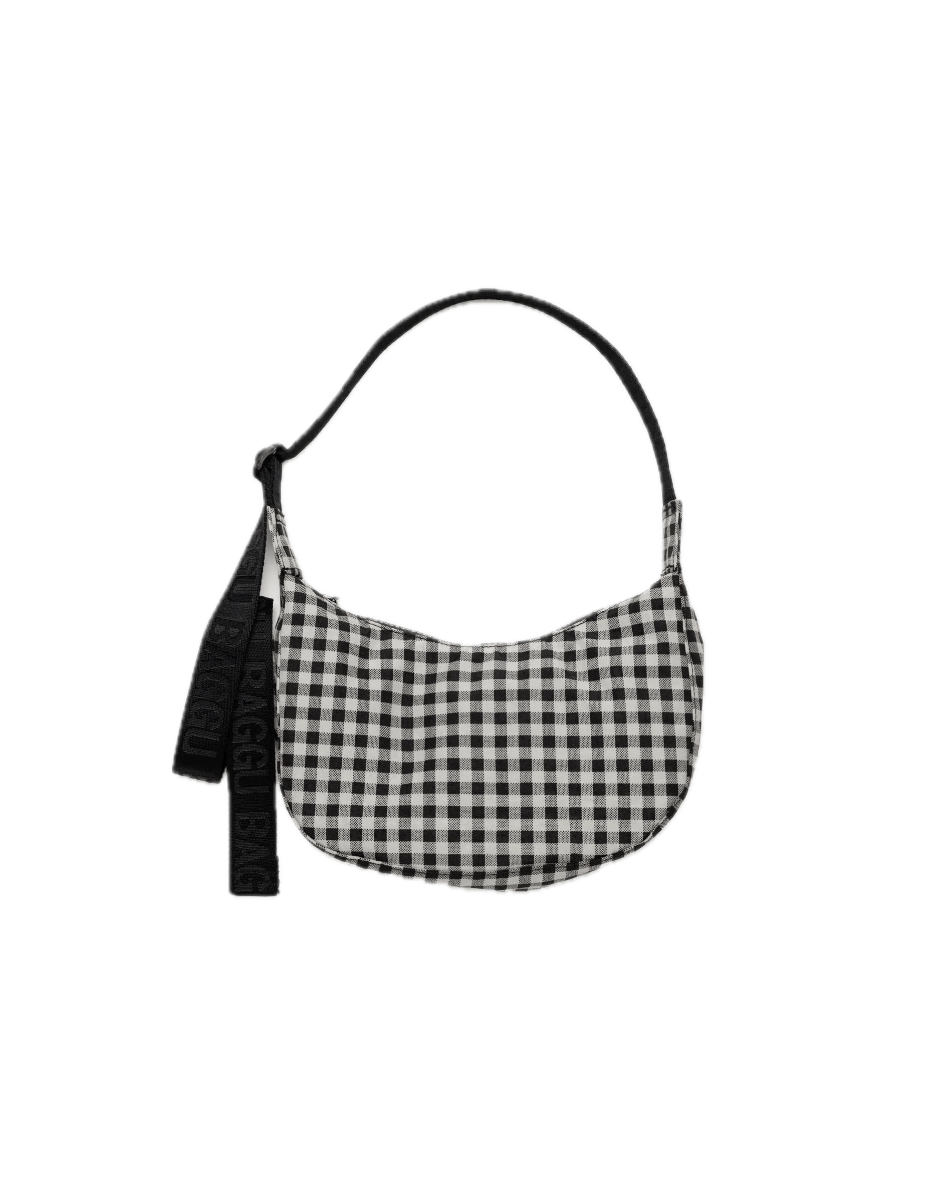 Bolso Baggu Small Nylon Crescent Black & White Gingham - ECRU