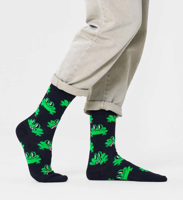 Calcetines Happy Socks Black Frog Crew - ECRU