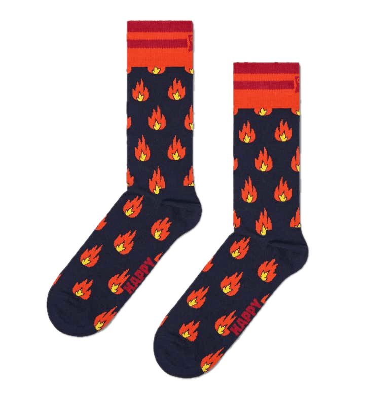 Calcetines Happy Socks Navy Flames Crew - ECRU