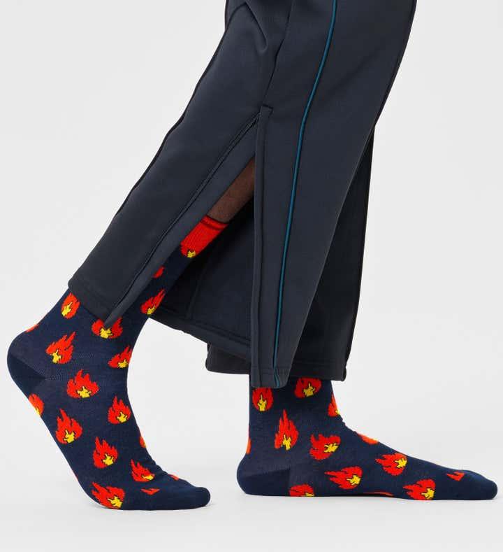 Calcetines Happy Socks Navy Flames Crew - ECRU