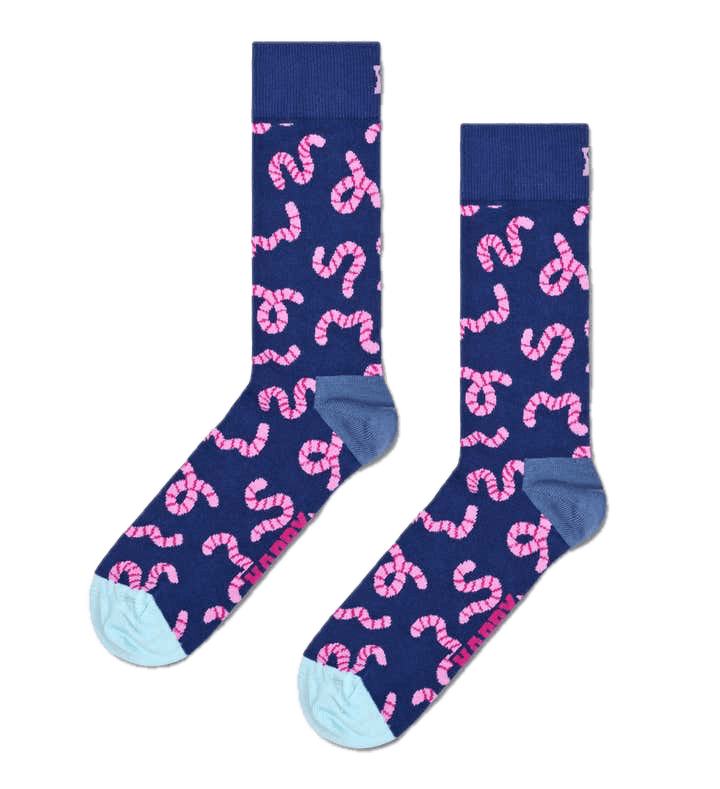 Calcetines Happy Socks Navy Worm Crew - ECRU