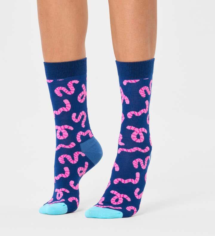 Calcetines Happy Socks Navy Worm Crew - ECRU