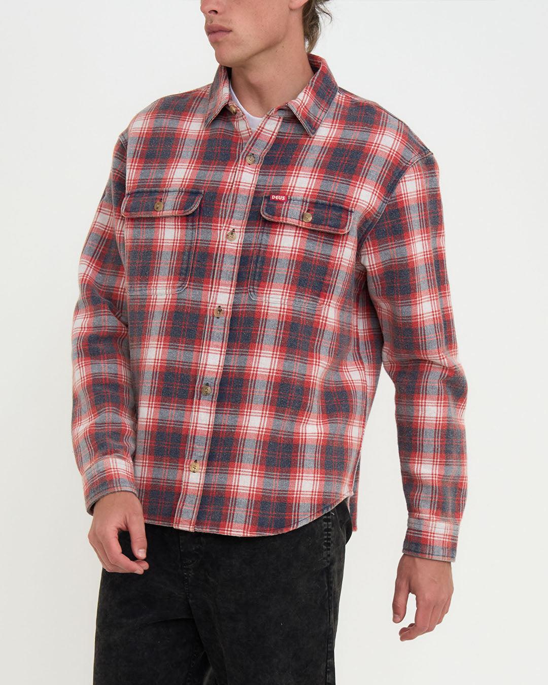 Camisa Deus Ex Machina Vacay Red Check - ECRU