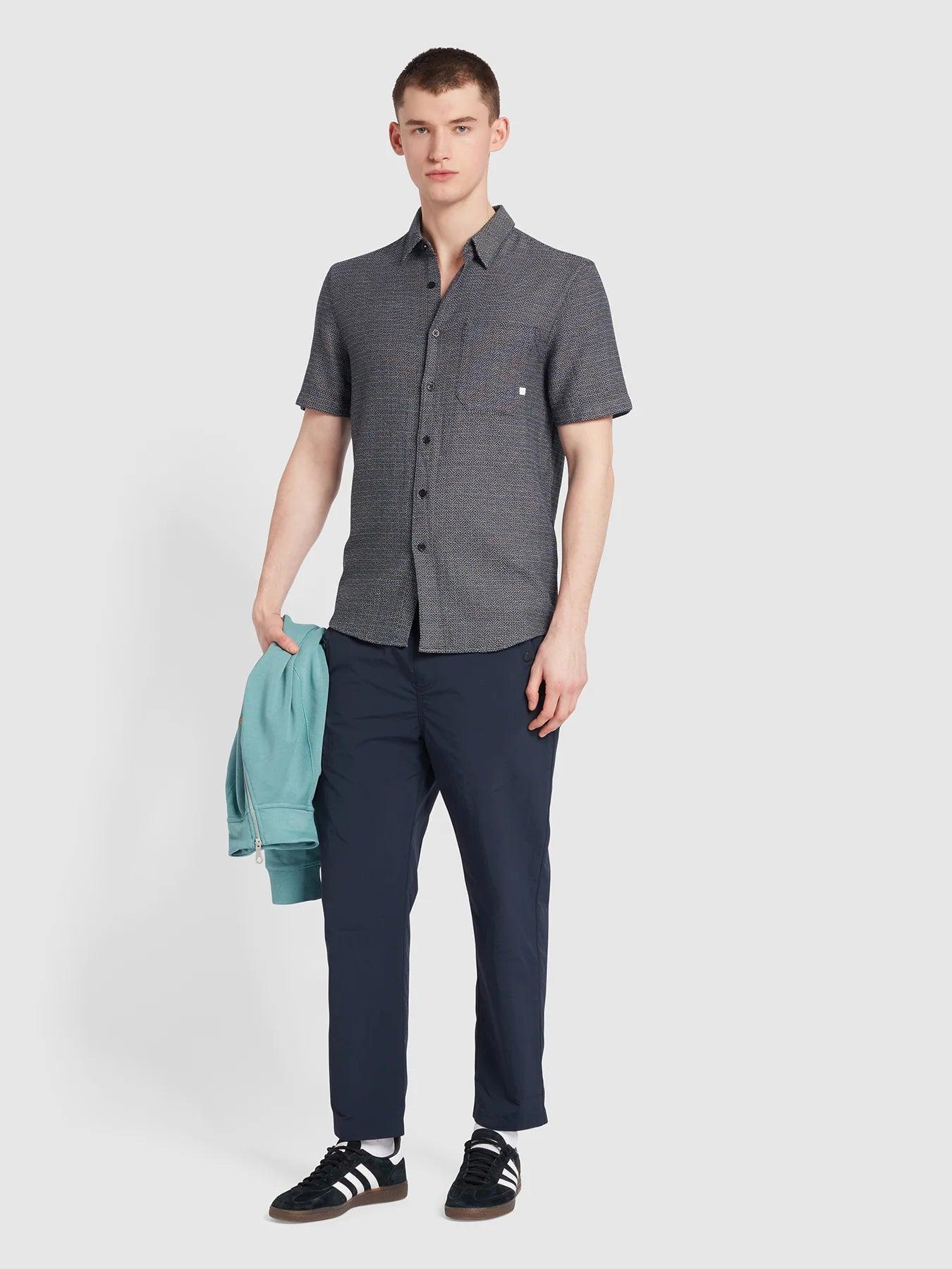 Camisa Farah Denzie Jacquard True Navy - ECRU