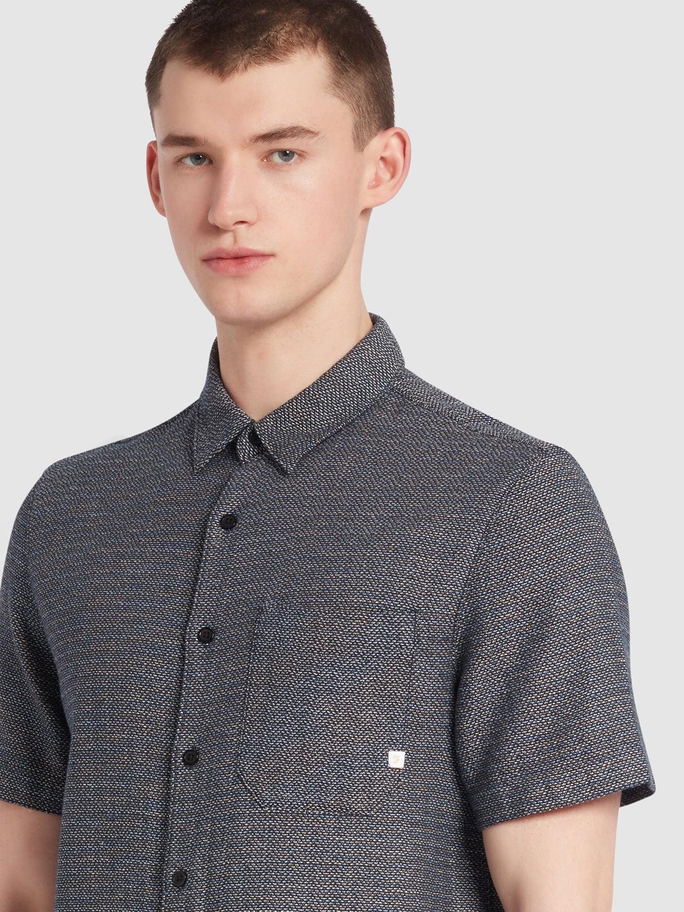 Camisa Farah Denzie Jacquard True Navy - ECRU